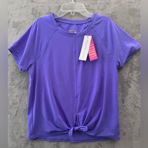 Lilly Pulitzer Luxletic Top M Purple Tie-Front Short Sleeve Performance Tee